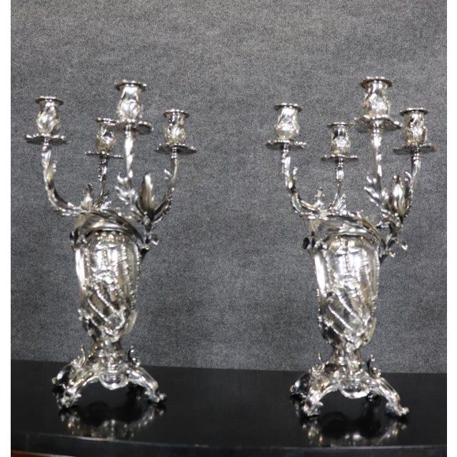 Metal Pair of Signed Christofle Silver Plated Conch Shell Large Scale Candelabra For Sale - Image 7 of 12