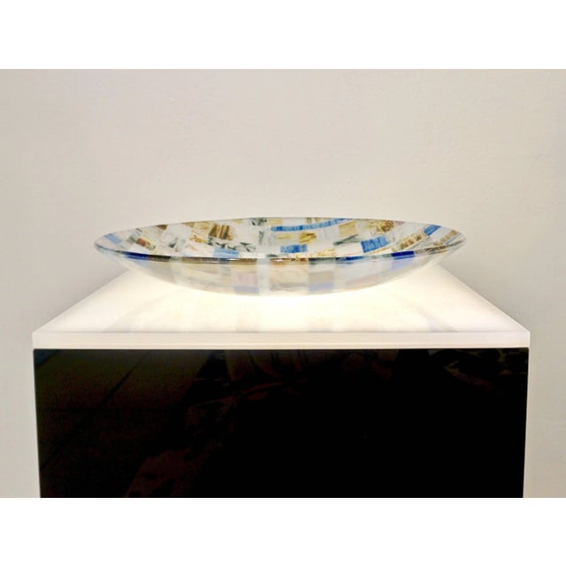 Contemporary Contemporary Italian Blue, Pink ,Yellow, Copper Murano Art Glass Mosaic Centerpiece - in Showroom For Sale - Image 3 of 10