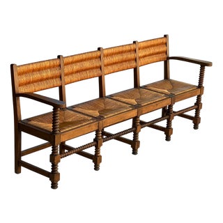 French Oak and Straw Bench, 1940s For Sale