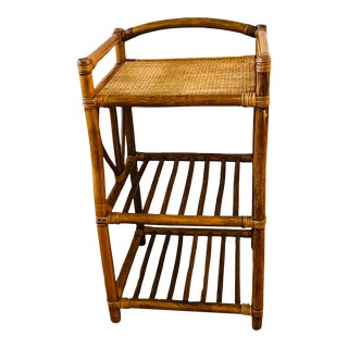 Boho Chic McGuire Style 1950s Bamboo & Rattan Petite Bookcase For Sale