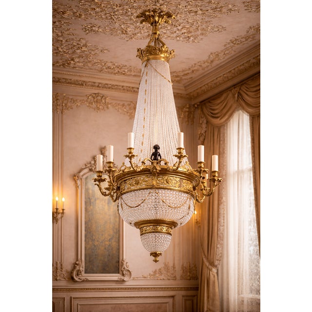Make a bold and elegant statement with this exceptional XL French Louis XVI–style chandelier, a striking lighting fixture...