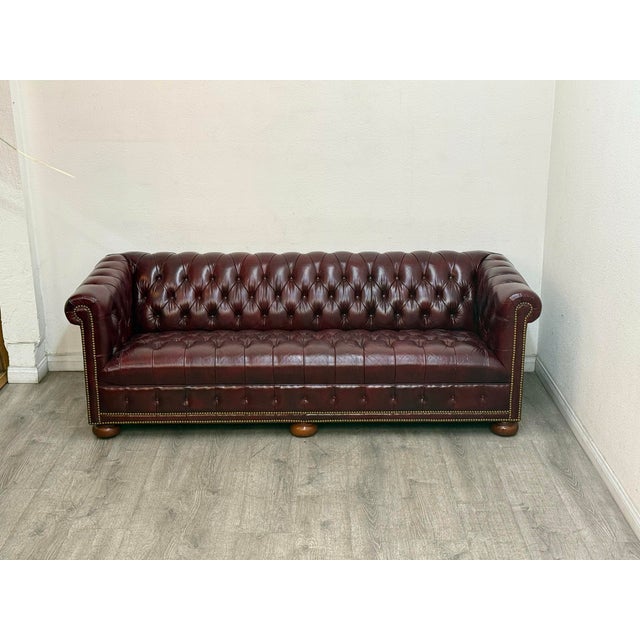 Oxblood Red Leather Chesterfield Sofa For Sale - Image 10 of 11
