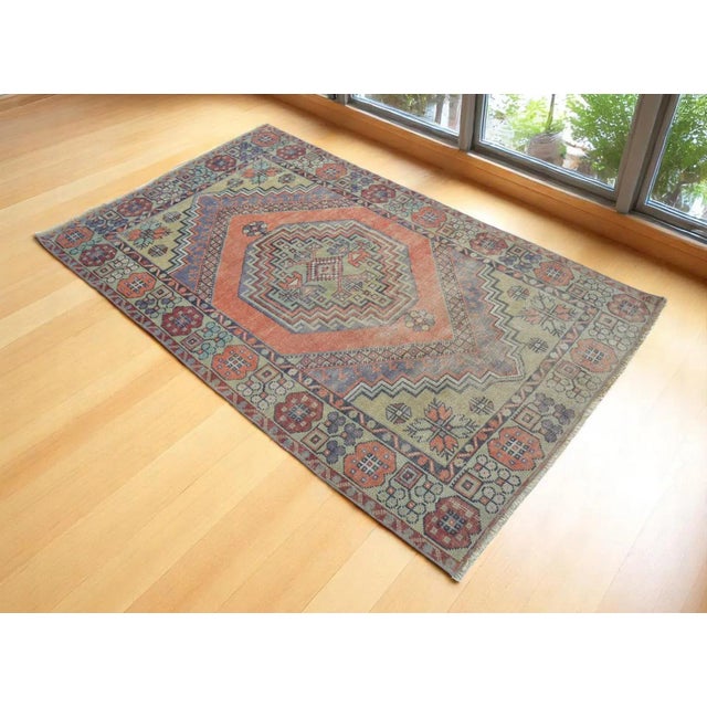 VINTAGE HANDMADE TURKISH OUSHAK RUG. ***Origin: Oushak Region of Turkey ***Size: 41” x 68” ***Age:About 50 years old...
