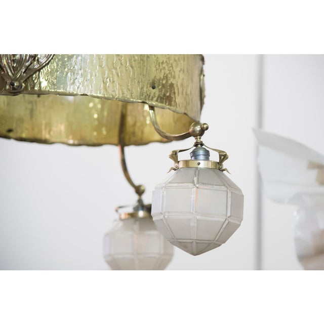 Gold Art Deco Brass and Glass Bowls Chandelier, 1930s For Sale - Image 8 of 11