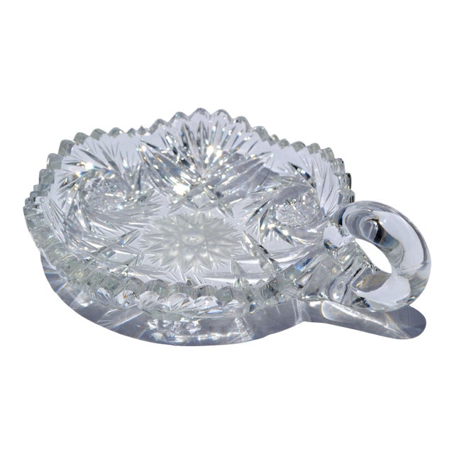 Early 20th Century American Brilliant Period Cut Glass Bowl Handle Sawtooth 50% Lead For Sale