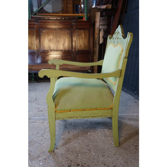 Antique Victorian French Country Louis XV Style Green Painted Settee Bench For Sale - Image 18 of 18