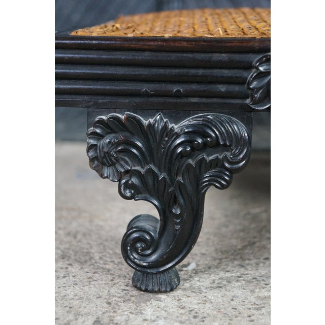 Rare Antique Anglo-Indian Ceylonese Ebony Carved Woven Wicker Footstool 18" For Sale - Image 14 of 16