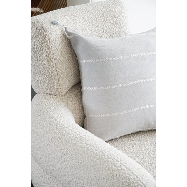 Light Grey & White Embr Stripes Down Alternative Linen Pillow For Sale In Miami - Image 6 of 7