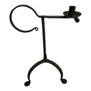 Late 18th Century Hand Forged Twisted Wrought Iron Candlestick