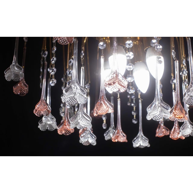 Italian Brigitte Bardot, Pink and Transparent Murano Glass Flowers Chandelier, 1970s For Sale - Image 3 of 12