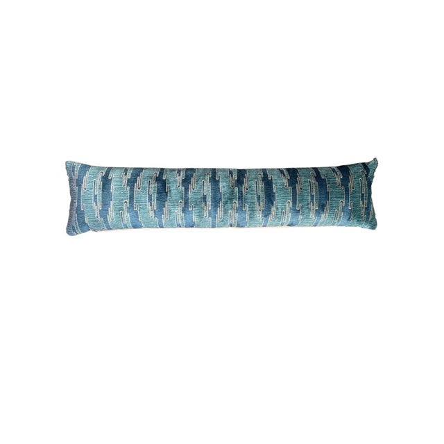 Textile Blue Velvet Lumbar Pillow With Silk Backing For Sale - Image 7 of 7