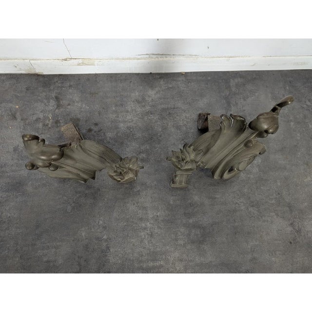 Louis XV Bronze Rocaille Andirons, Set of 2 For Sale - Image 3 of 6