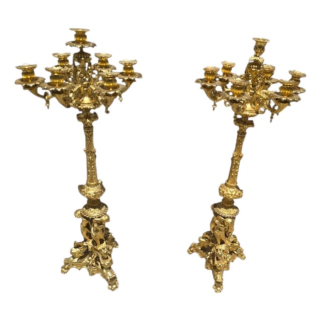 Monumental Gilt Bronze Candelabras, 19th Century, Set of 2 For Sale