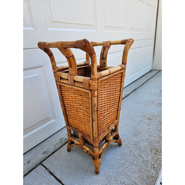 Bamboo Rattan Umbrella Stand For Sale - Image 4 of 15