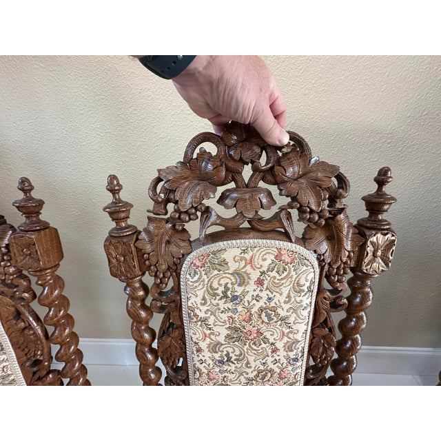 Circa 1860 French Louis XIII Hunting Style Carved Oak Chairs, Set of 6 For Sale - Image 10 of 15