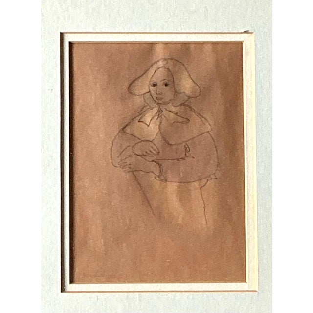 Vintage Portrait Drawing in Frame For Sale - Image 11 of 13