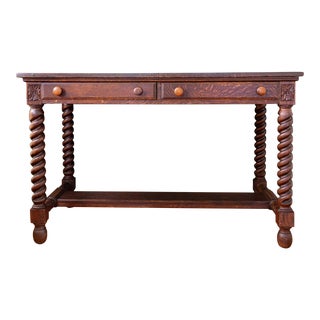 19th Century Two Drawer English Library Table With Barley Twist Legs For Sale