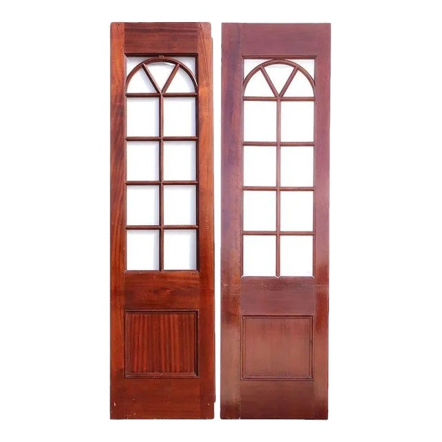 Vintage Solid Mahogany and Beveled Glass Single Interior Room Divider Doors - A Pair For Sale