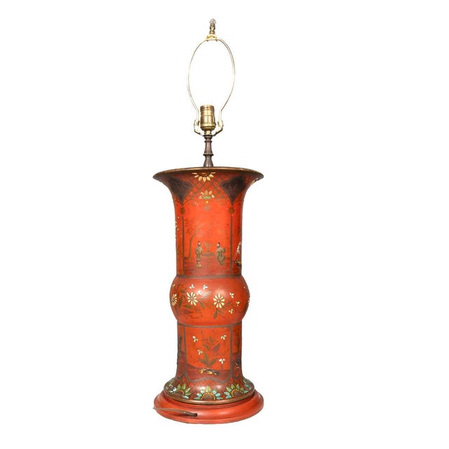 Early 19th Century Berlinware Scarlet Cold Painted Vase in the Chinese Style Mounted as a Lamp For Sale - Image 4 of 5