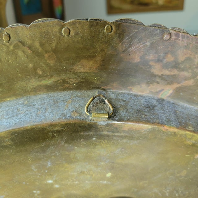Gold Lg VTG Oriental Brass Serving Tray or Wall Decor Hong Kong W/Hanger + Stand Boho For Sale - Image 8 of 13