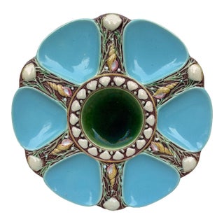 Victorian Majolica Aqua Oyster Plate by Minton, Ceramic, England, 1880 For Sale