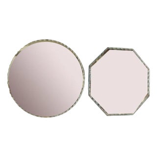 Small Octagonal and Round Beveled Mirrors, 1950s, Set of 2 For Sale