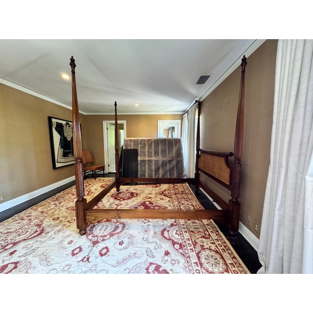 Brown Vintage British Khaki "Lord Mountbatten" Four Poster Anglo-Indian Style Canopy Queen Bed For Sale - Image 8 of 18