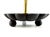A vintage fireplace tool stand featuring a solid brass center post with four gracefully scrolled tool holders rising from...