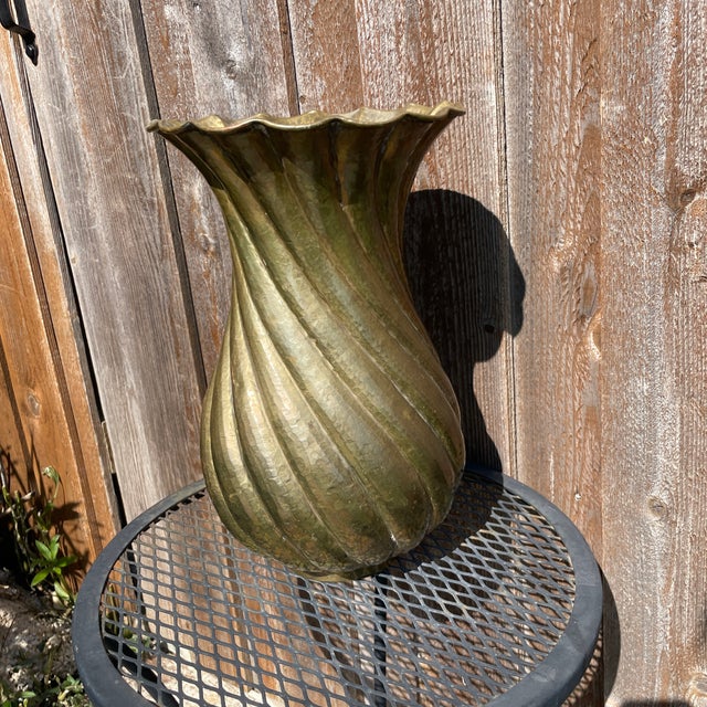 Metal 1950s Egidio Casagrande Italia Patinated Brass Vase For Sale - Image 7 of 8