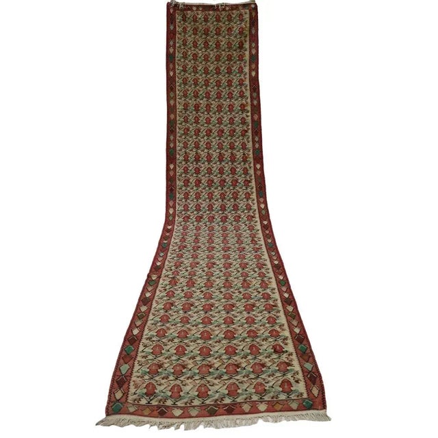 Beige Afghan Kilim Hallway Runner Rug For Sale - Image 8 of 11