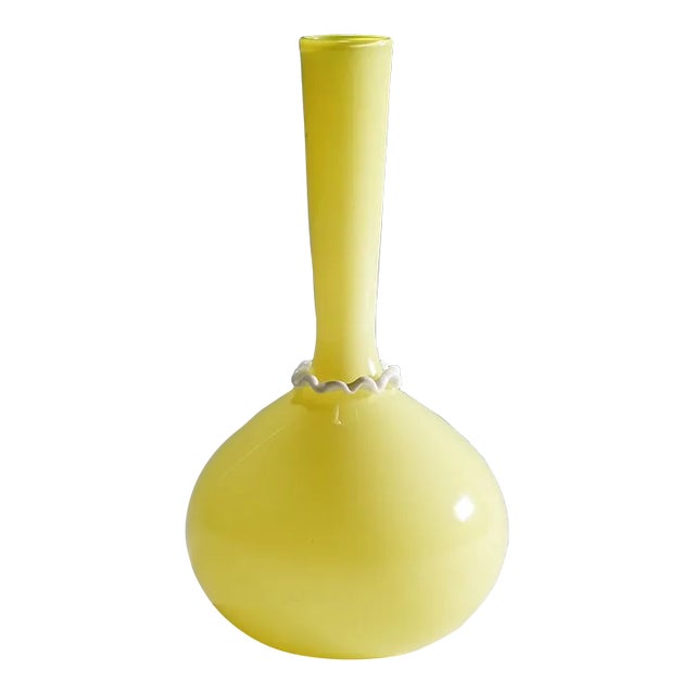 Vittorio Zecchin for Venini Soffiato Vase in Yellow and Lattimo Glass Ca. 1950s For Sale