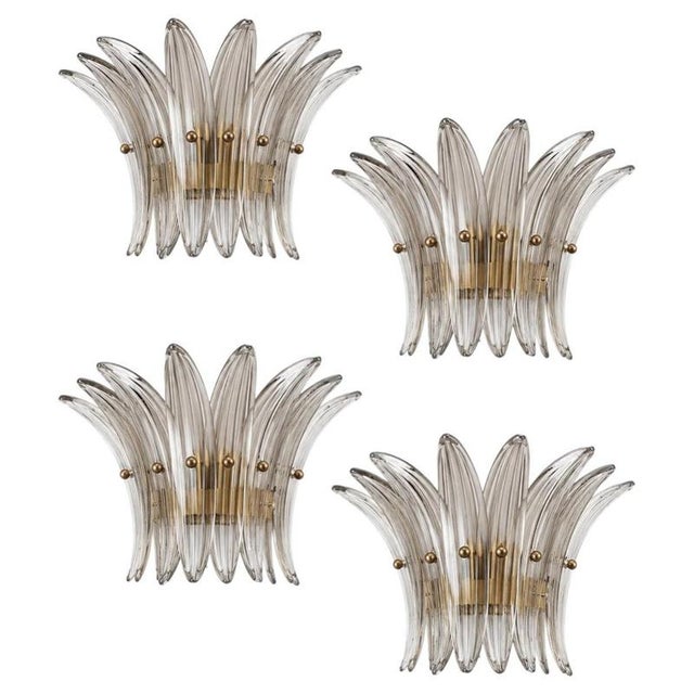 Set four sconces in the style of barovier & toso. 100% hand made in murano. The appliques are made by 9 murano handmade...