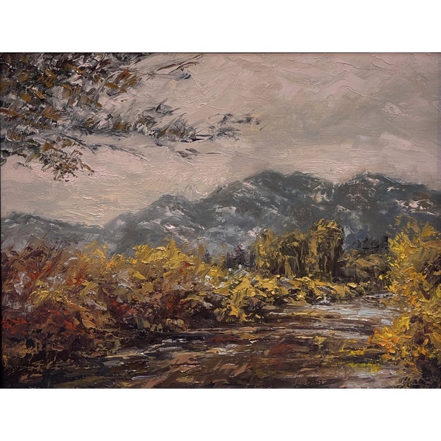 Taos by Sparky LeBold | Oil on canvas Landscape with mountains and a river For Sale