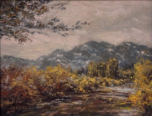 Taos by Sparky LeBold | Oil on canvas Landscape with mountains and a river