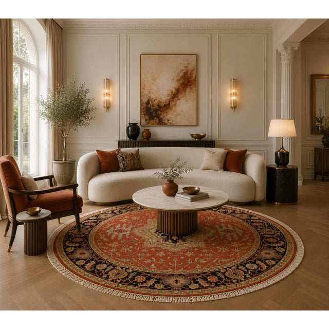 Pasargad DC Fine Hand Knotted Persian Serapi Design Round Rug For Sale In Washington DC - Image 6 of 6