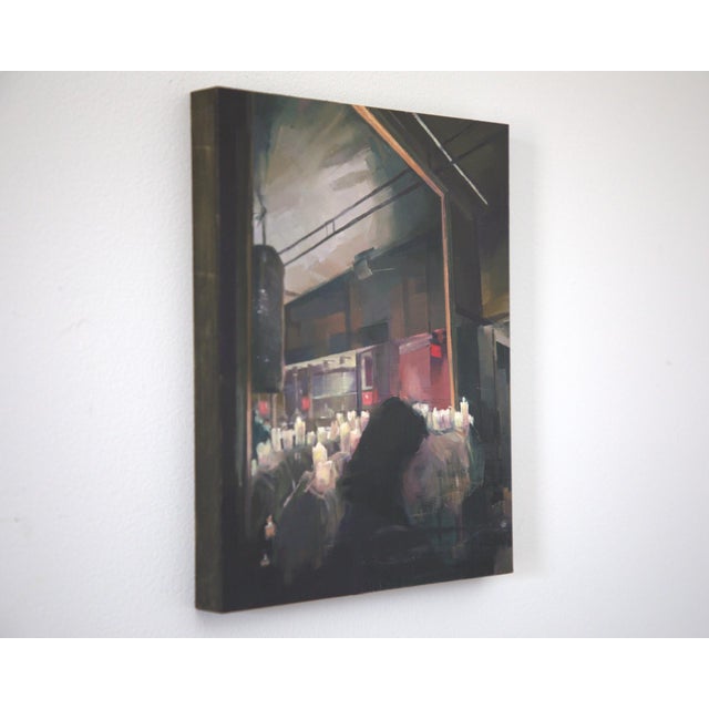 Contemporary The Big Mirror by Elena Burykina | Oil on panel Reflection of a person in a dimly lit space. For Sale - Image 3 of 3