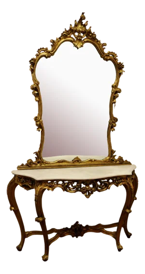 Italian Marble Top Console Table and Mirror Set, 1890s, Set of 2