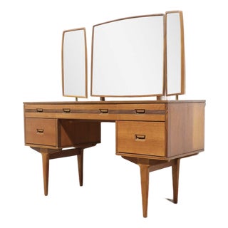 Mid Century Modern Vintage Teak Vanity Dresser by Butilux Danish Style For Sale