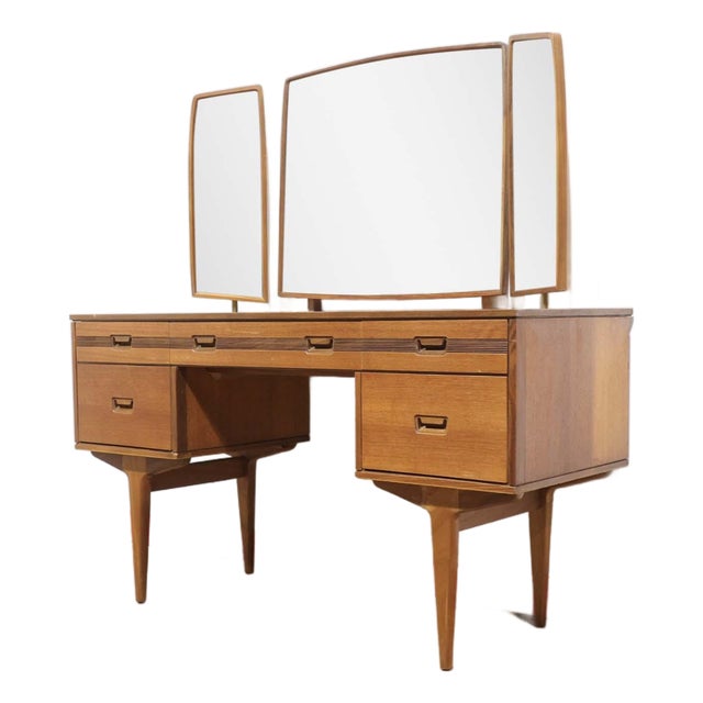 Mid Century Modern Vintage Teak Vanity Dresser by Butilux Danish Style For Sale