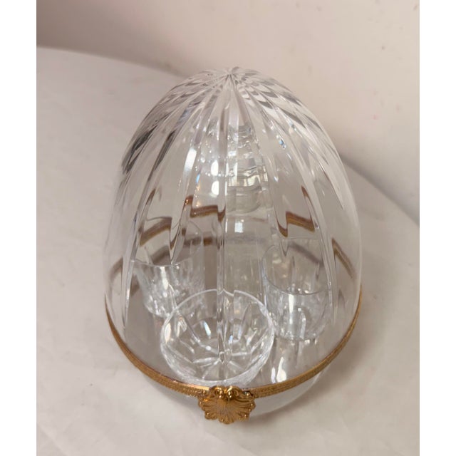 1960s Vintage Handmade French Gilt Brass Cut Crystal Caviar Egg Caddy Jar Bar Set For Sale - Image 5 of 13