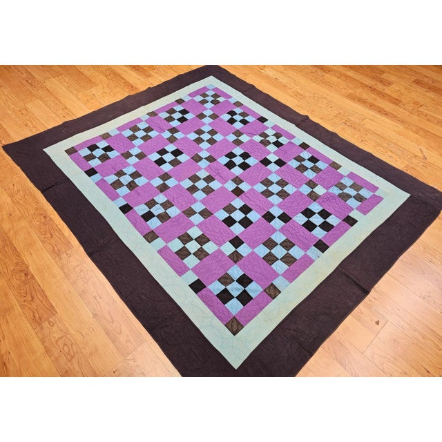 Vintage American Amish “Nine Patch” Hand-Stitched Patchwork Quilt, 67" X 80" For Sale - Image 11 of 12