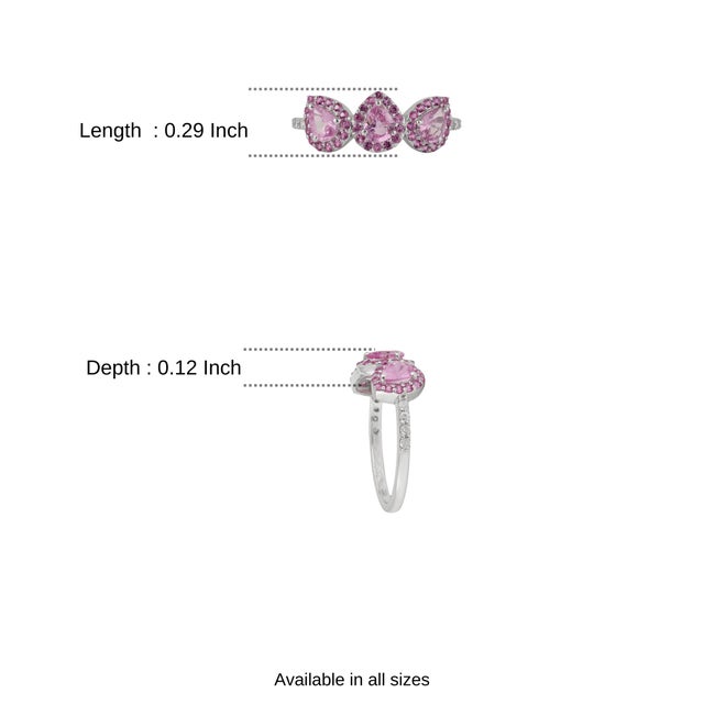 Carat&Her Lotus Three Stone Pink Sapphire Halo Ring in Sterling Silver - Birthday Gift, Size 7 For Sale - Image 10 of 13