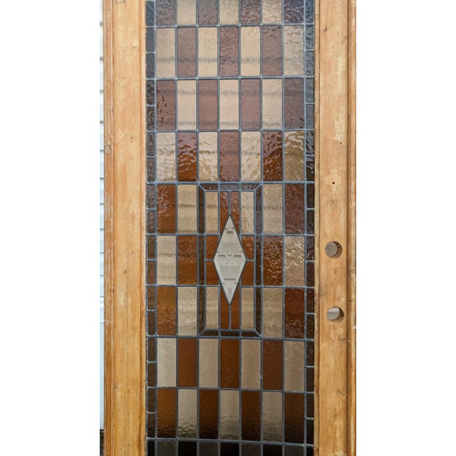 Brown Pair of Antique Stained Glass French Doors Tall 95"h Door Set For Sale - Image 8 of 18