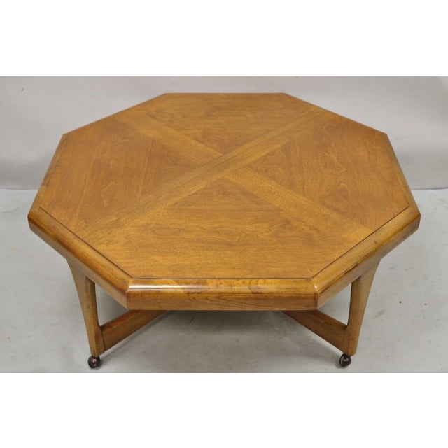 Mid-Century Modern Lane Mid Century Modern Walnut Octagonal Stretcher Base Coffee Table For Sale - Image 3 of 13