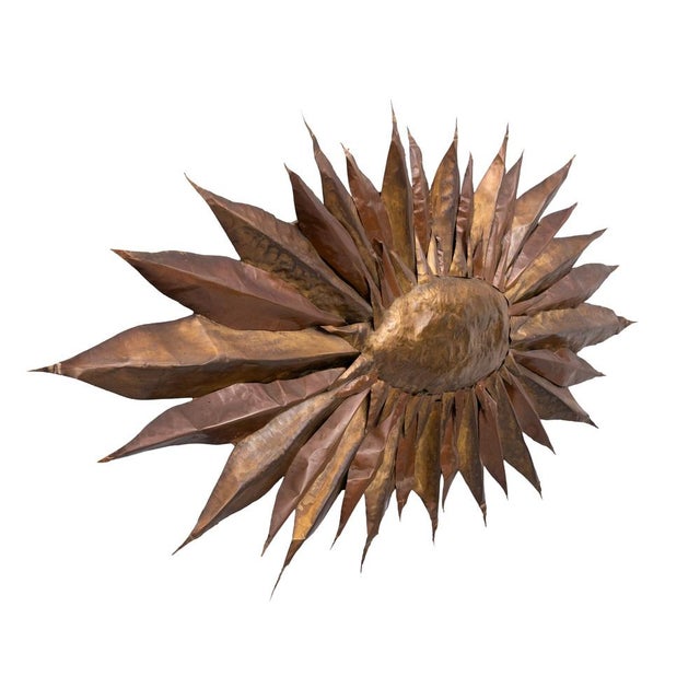 Large Handmade Brass Sunflower Wall Hanger, 1960s For Sale - Image 6 of 12