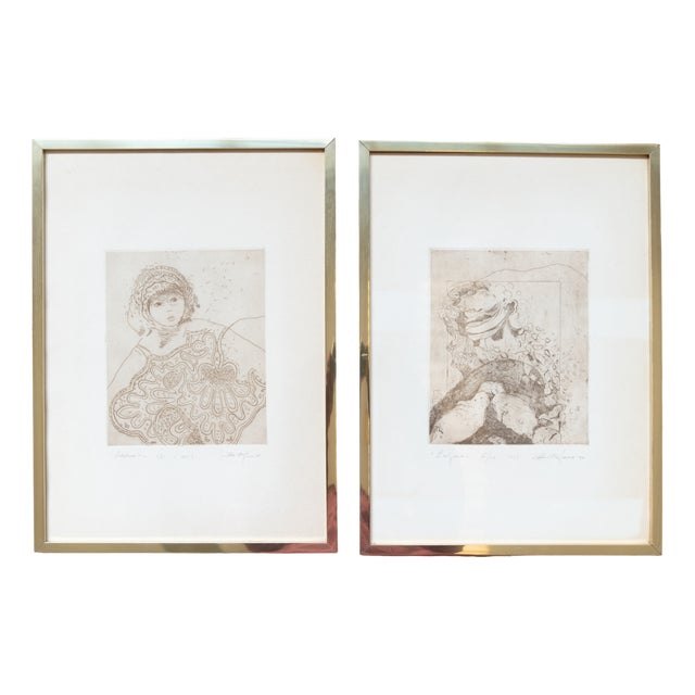 Figurative Compositions, 1970-1980, Ink Artworks, Set of 2 For Sale