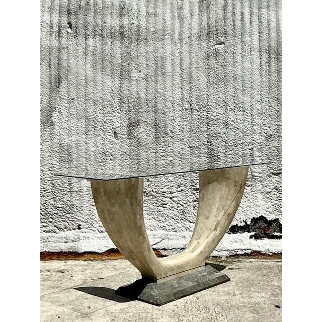 Postmodern Vintage Boho Tessellated Stone Console Table For Sale - Image 3 of 11