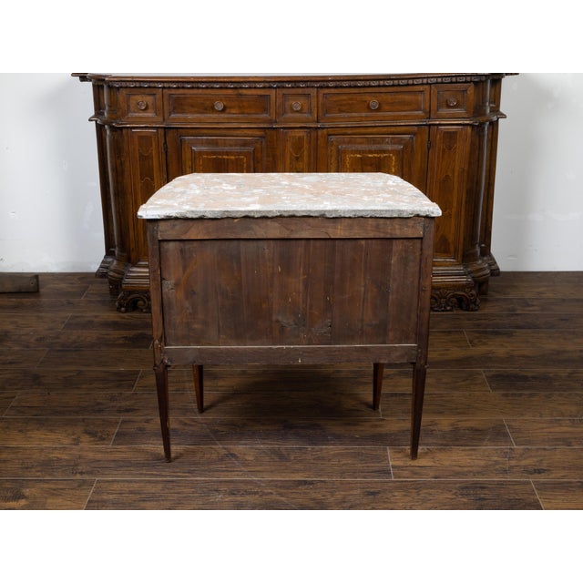 19th Century French 19th Century Walnut Commode with Variegated Marble Top and Two Drawers For Sale - Image 5 of 8