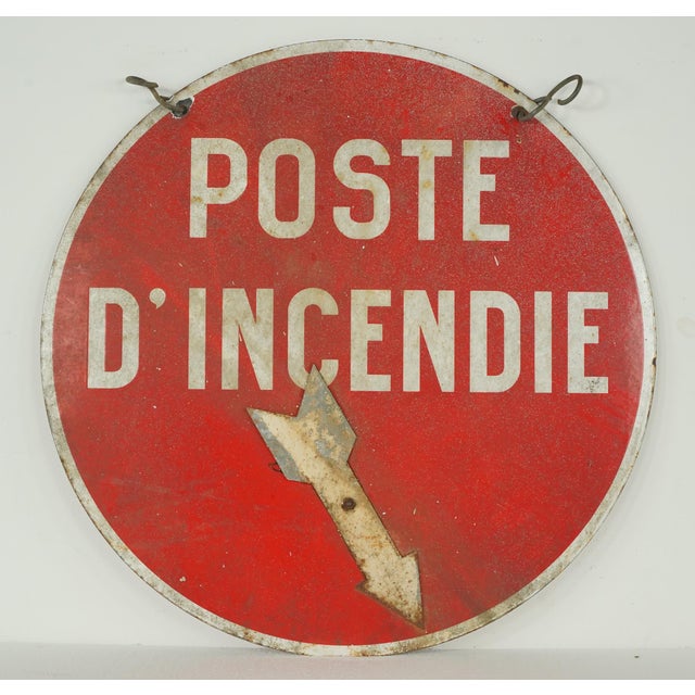 Vintage French Steel Fire Station Directional Location Sign For Sale - Image 4 of 7