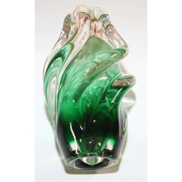 Murano style handblown art glass vase in green twisted shape. The talented artisan recover traditional glass blowing...